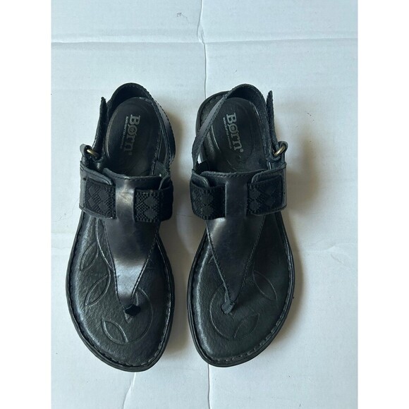 Born Women's T-Strap Thong Sandal Black Leather Slingback - Picture 1 of 7